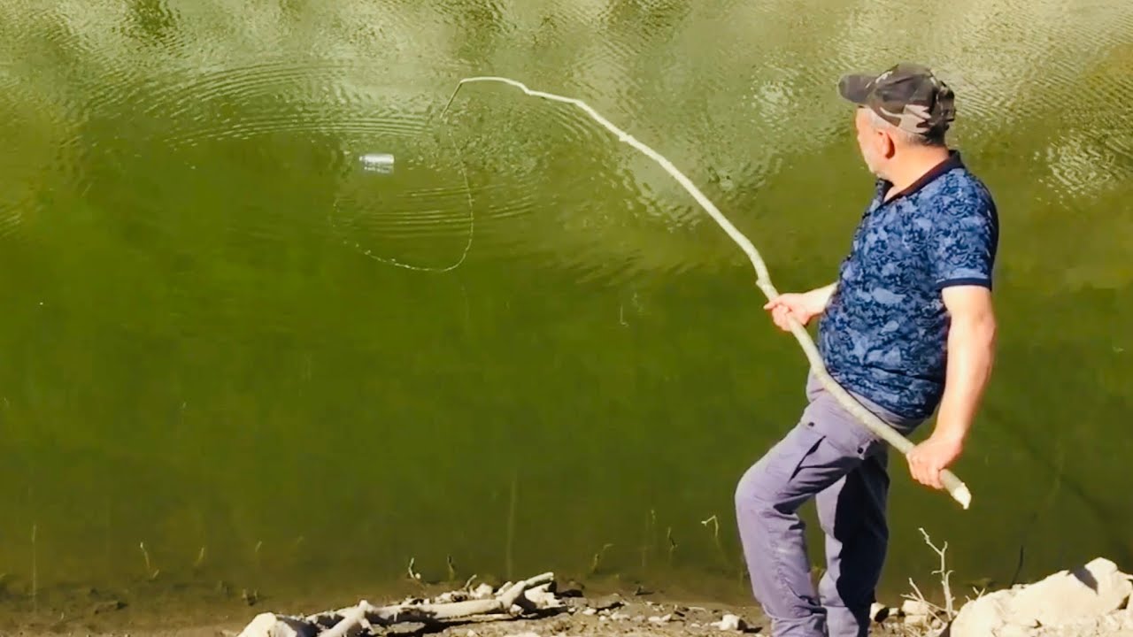 Diş ipi Toplu iğne Pet şişe!!Balık Tutmak! Catching fish with dental floss