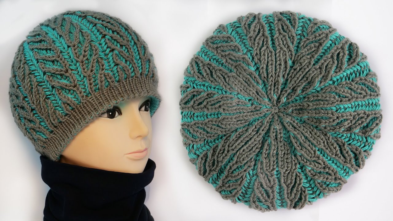 Шапка Бриошь «Елочка» спицами 🌿 Brioche hat knitting pattern