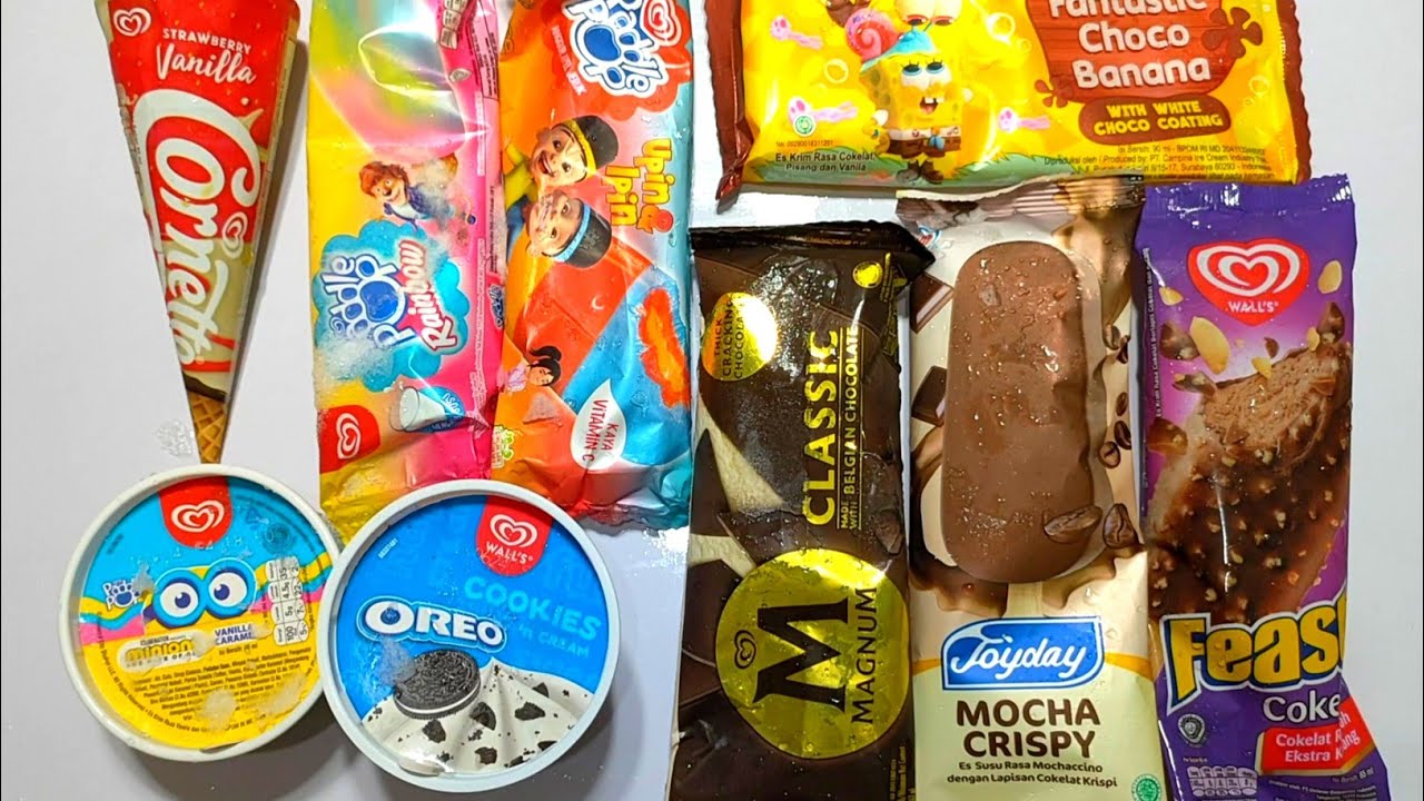 ASMR Unpacking ice cream idonesia corneto joyday campina minion spongebob oreo unboxing eskrim enak