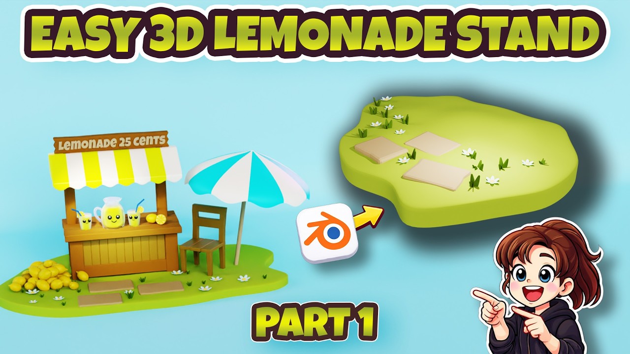 Super Easy Kawaii Lemonade Stand  - Part1: Building a Grassy Platform  #blender3d #blendertutorials