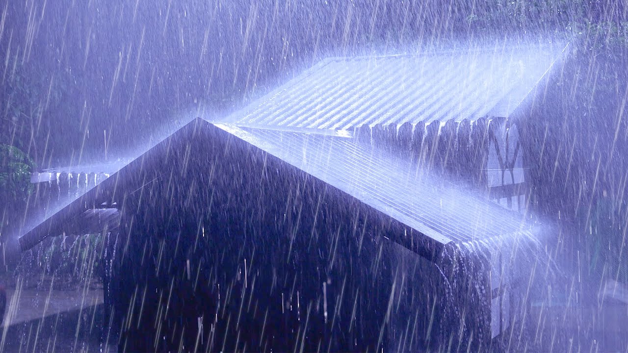 Deep Sleep Instantly with RAIN Sounds on Metal Roof and POWERFUL RAINFOREST THUNDER Echoing at Night