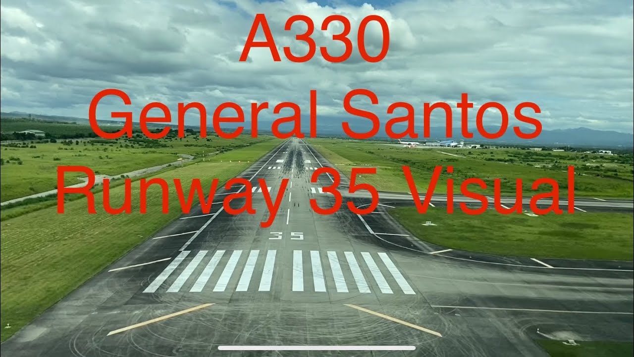 Airbus A330 General Santos, Philippines Runway 35 - Visual Approach and Landing from the Cockpit