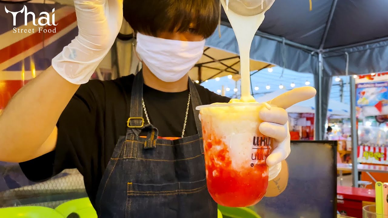 Sticky Milk Strawberry Mozzarella Cheese | Street Drink | Thai Street Food