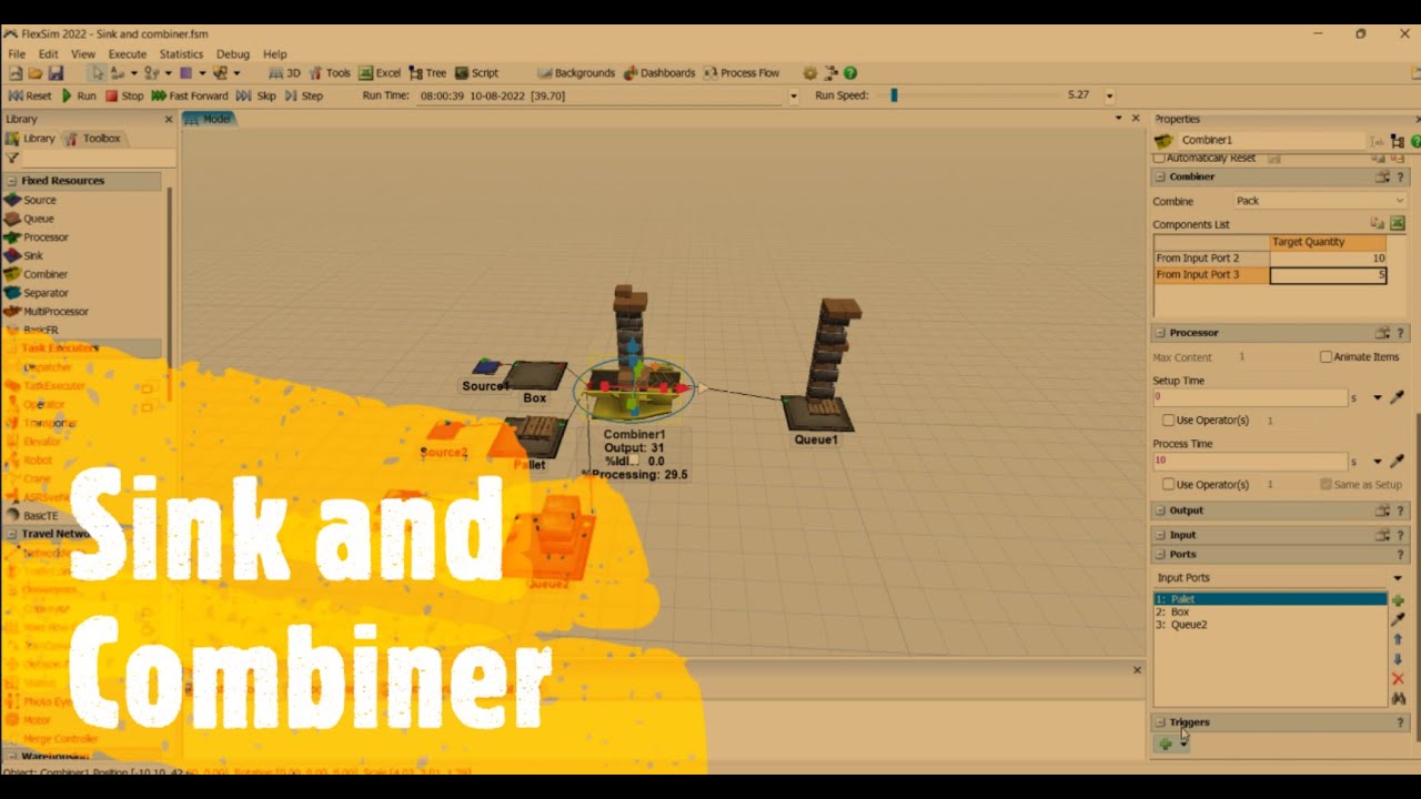 How To Use Combiner & Sink In Flexsim | Fixed Resource | Leansimcorp | Step by Step Flexsim Tutorial