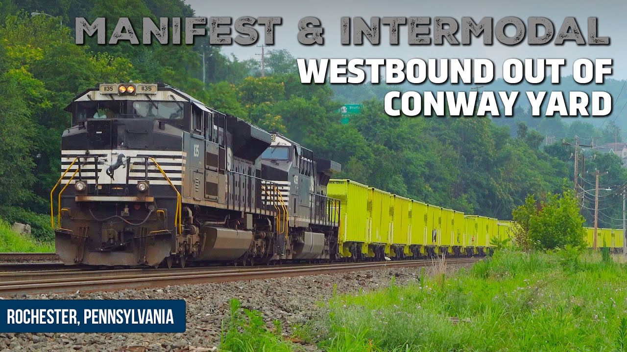 NS Manifest with Interesting Cars Races Intermodal from Conway Yard