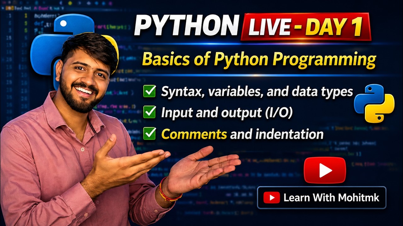 Python for Beginners LIVE 🔴 | Day 1 – Basics of Python Programming | 100 Days Python Challenge