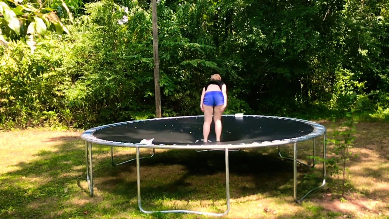 Slow motion gymnastics on the trampoline