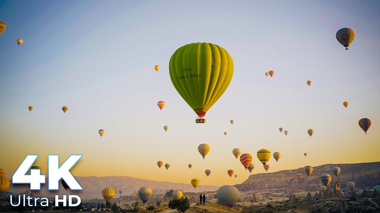Colorful Hot Air Balloons Rides Over Beautiful Place & Cappadocia, Turkey - 4K Video - Earth Spirit