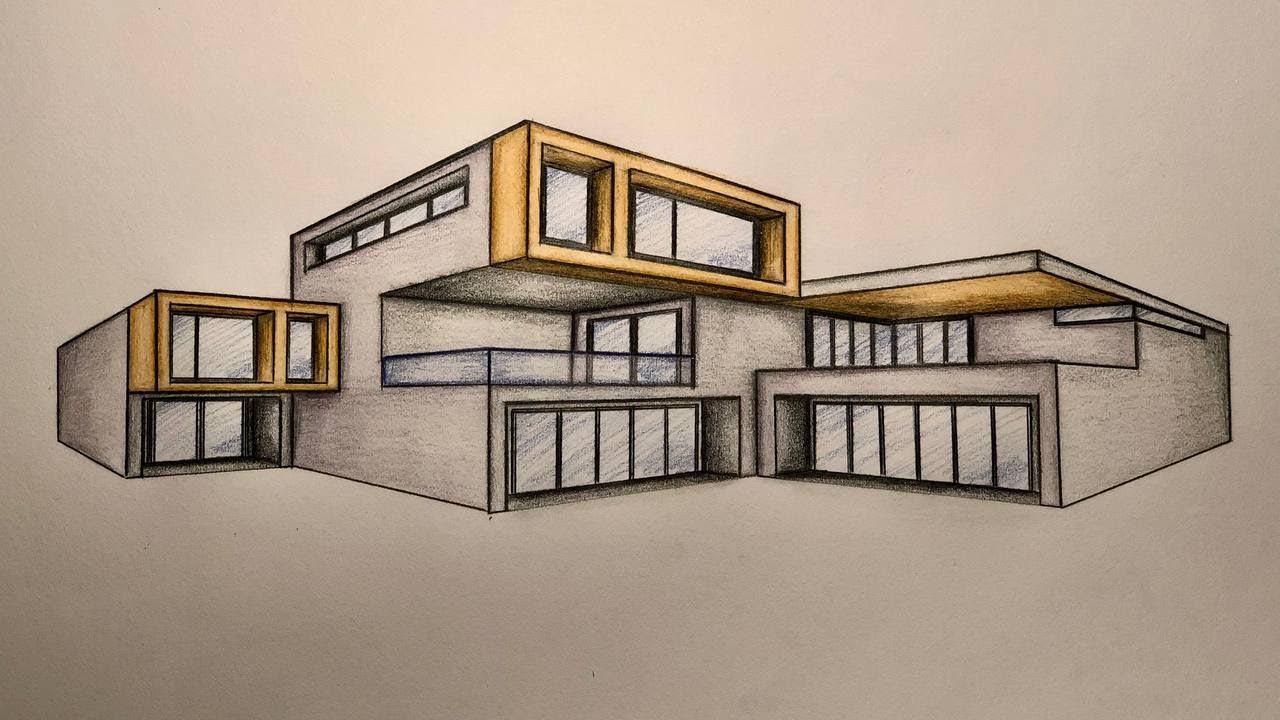 #014 - How to Draw a Modern House in 2-Point Perspective