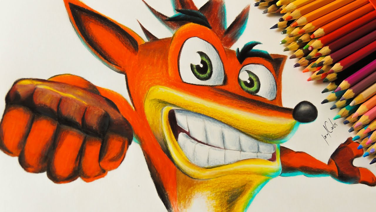 Como colorir com lápis de pintar - Desenhando o Crash Bandicoot