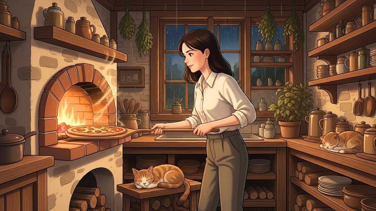 Alone on a Stormy Island  | Cozy Cabin Cooking + Rain Sounds (Ghibli-Inspired Ambience)