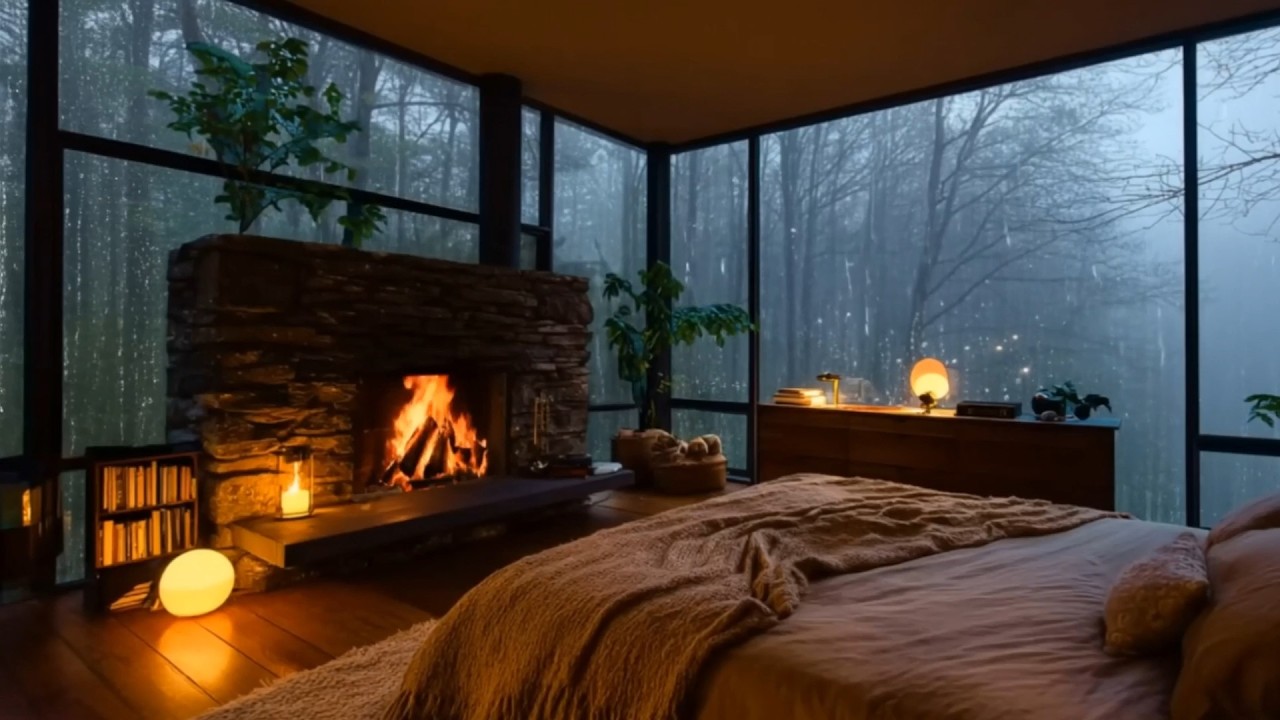 Calming Rainfall at Night in a Green Forest Park for Stress Relief and Better Sleep