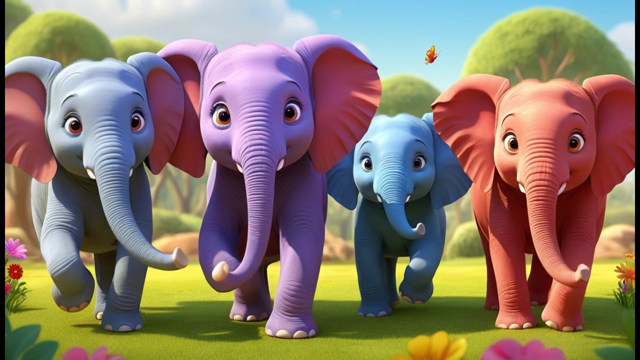 Five Little Elephants Stomp Stomp Stomp | Wild Animal Song & Counting Rhyme
