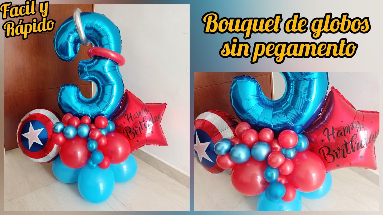 Bouquet de globos para niños con número grande y sin pegamento* Bouquet de globos Capitan America