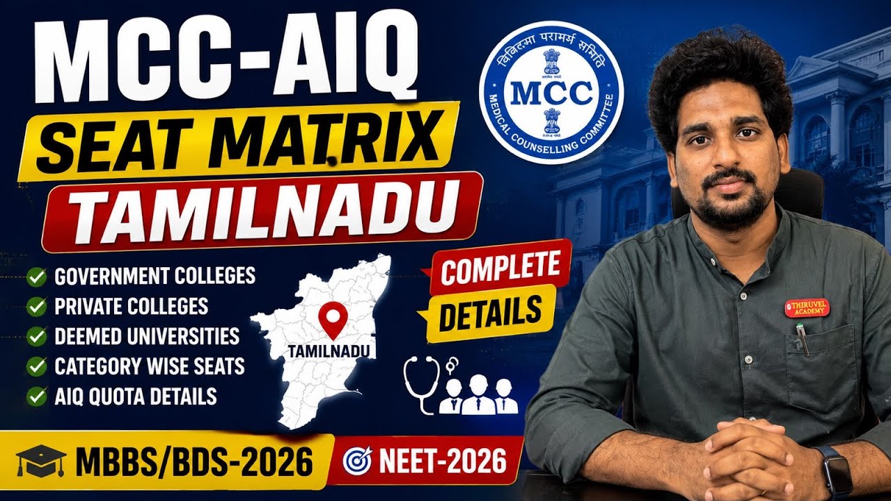 MCC-AIQ seat matrix MBBS/BDS-2026 | Tamilnadu | Thiruvel Academy 