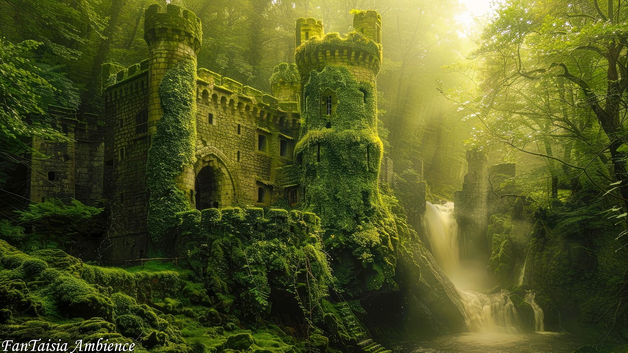 Celtic Forest Music:Enchanted Castle by the Waterfall for Relaxation Celtic Medieval,Deserted Castle