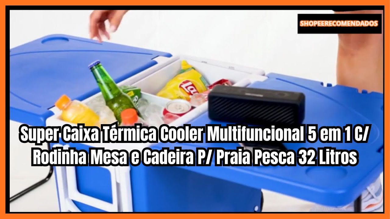 🔥 Super Caixa T&eacute;rmica 5 em 1 com Rodinhas &ndash; Mesa + Cadeira + Cooler! 🧊🚀 | 32 Litros