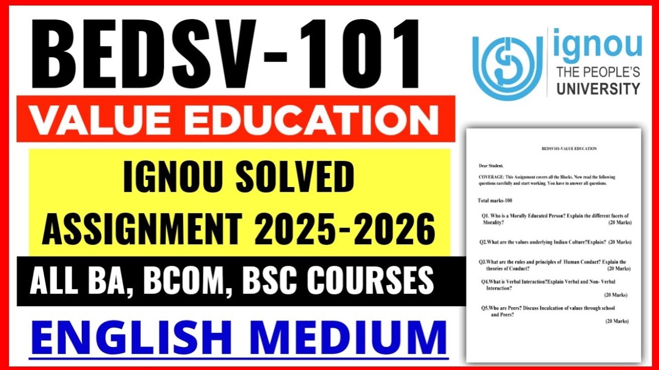 IGNOU BEDSV 101 SOLVED ASSIGNMENT 2025-26 | IGNOU BEDSV-101 (VALUE EDUCATION) ASSIGNMENT ANSWER 2026