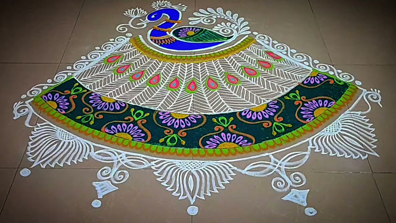 Margazhi madam colour kolam/peacock rangoli/muggulu @sulosart #margazhikolam 