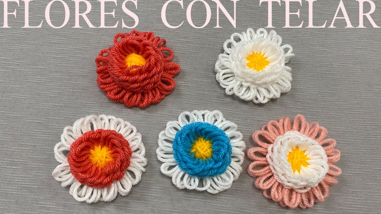 COMO HACER FLORES CON TELAR REDONDO 🧶🌺