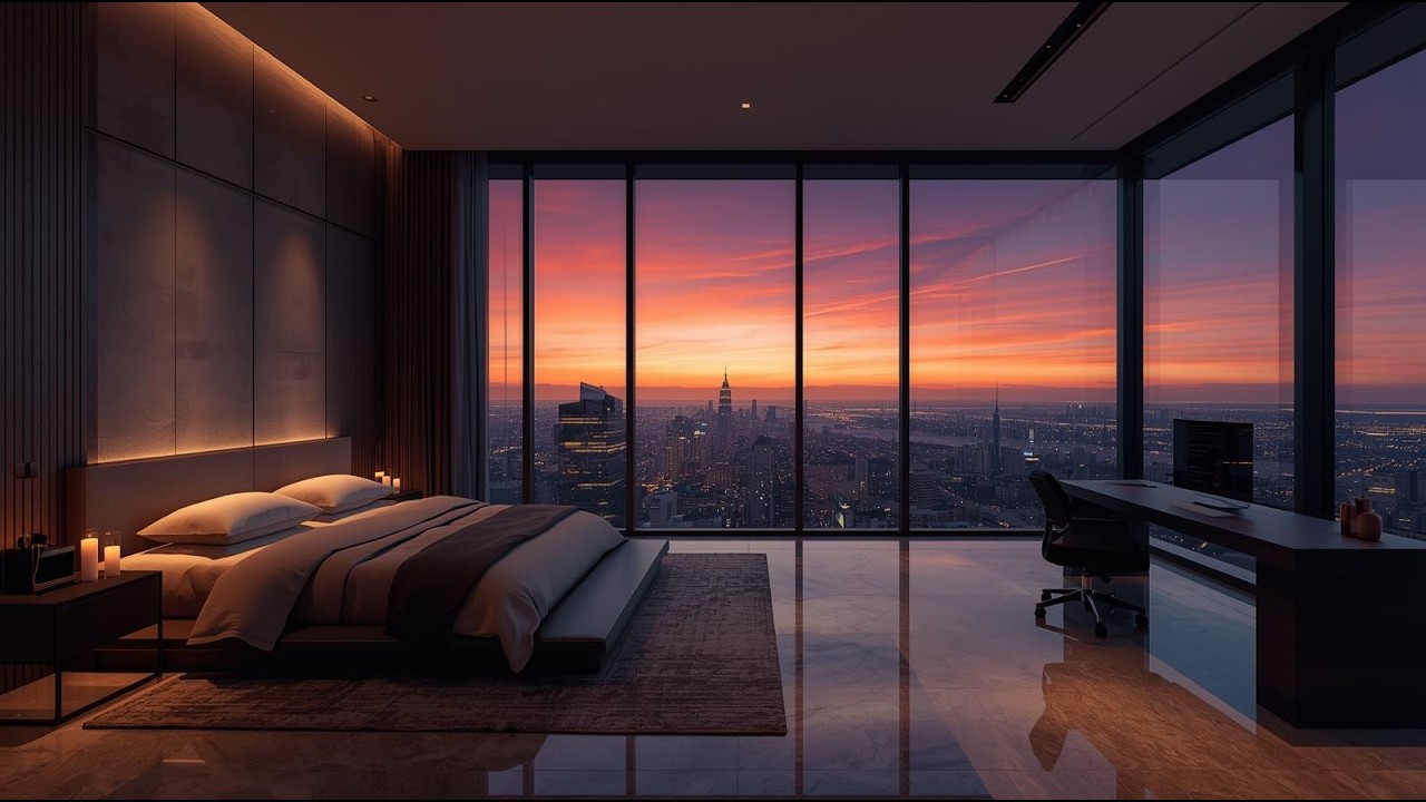 Luxury City Apartment at Sunset | Rainy Lounge Music for Focus