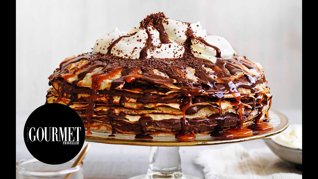 Chocolate-caramel crepe cake | Gourmet Traveller