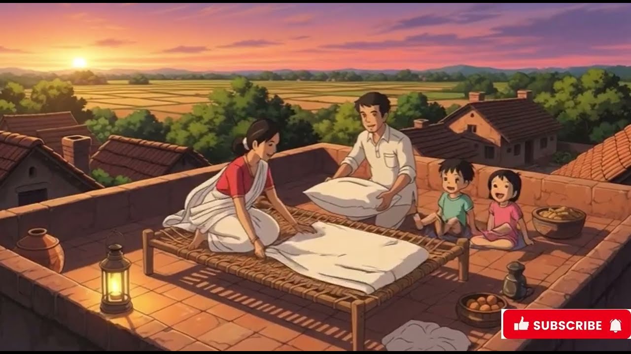 90s Indian Village Rooftop Sleeping Night | Cozy Rain Story | Ghibli Style Animation 