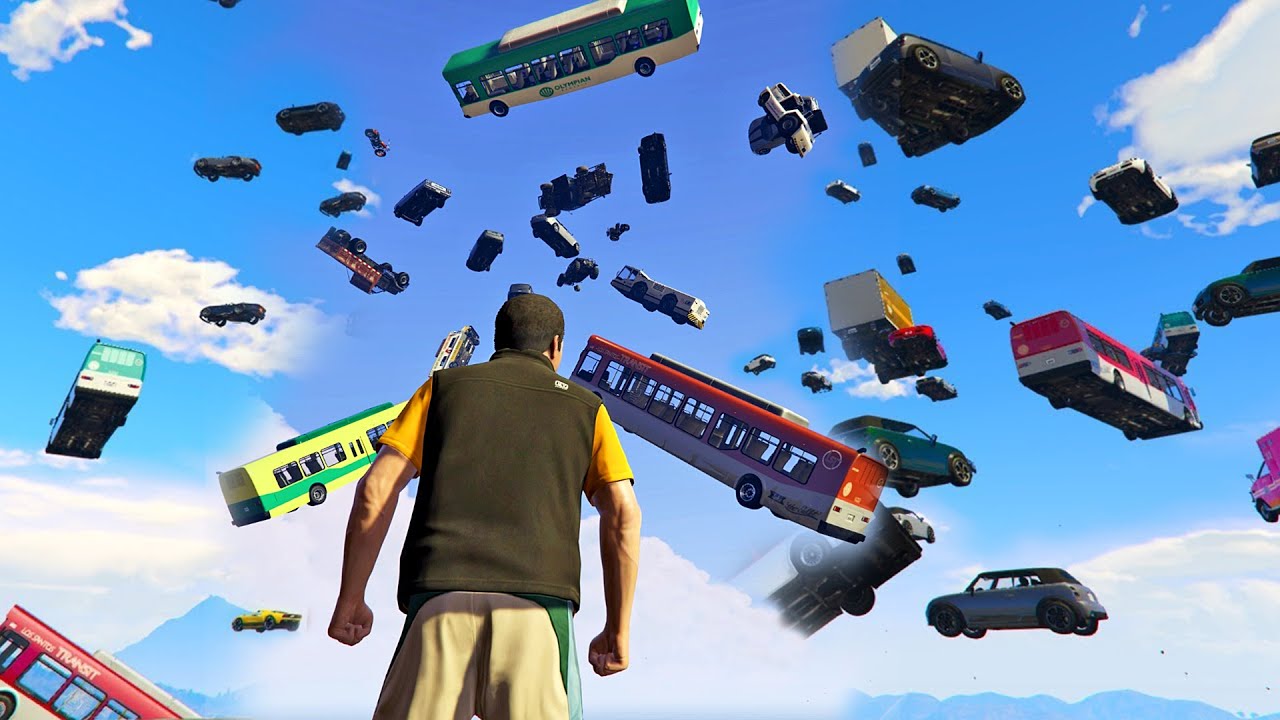 قراند 5 لكن السماء تمطر سيارات (مضحك جدا) | GTA V Car Rain Mod