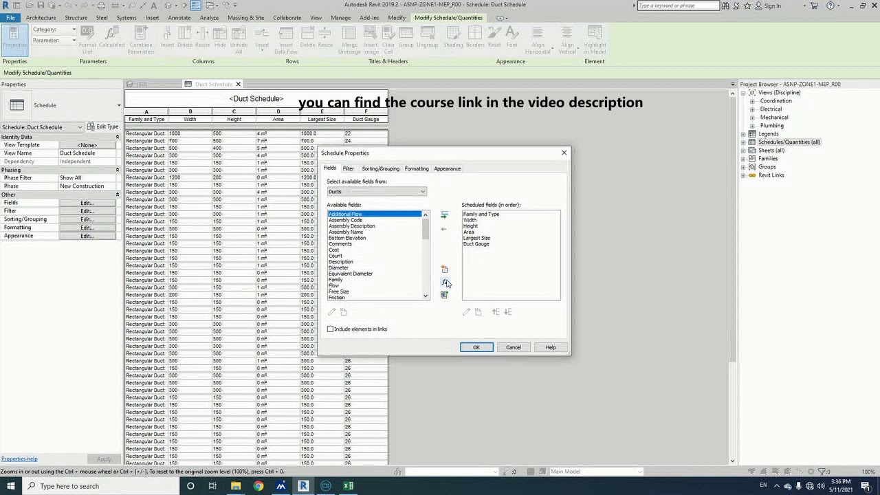 Revit MEP Duct Schedule Weight in Kilogrmas