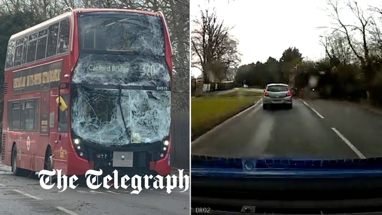 Storm Eunice: Terrifying moment bus crashes into falling tree