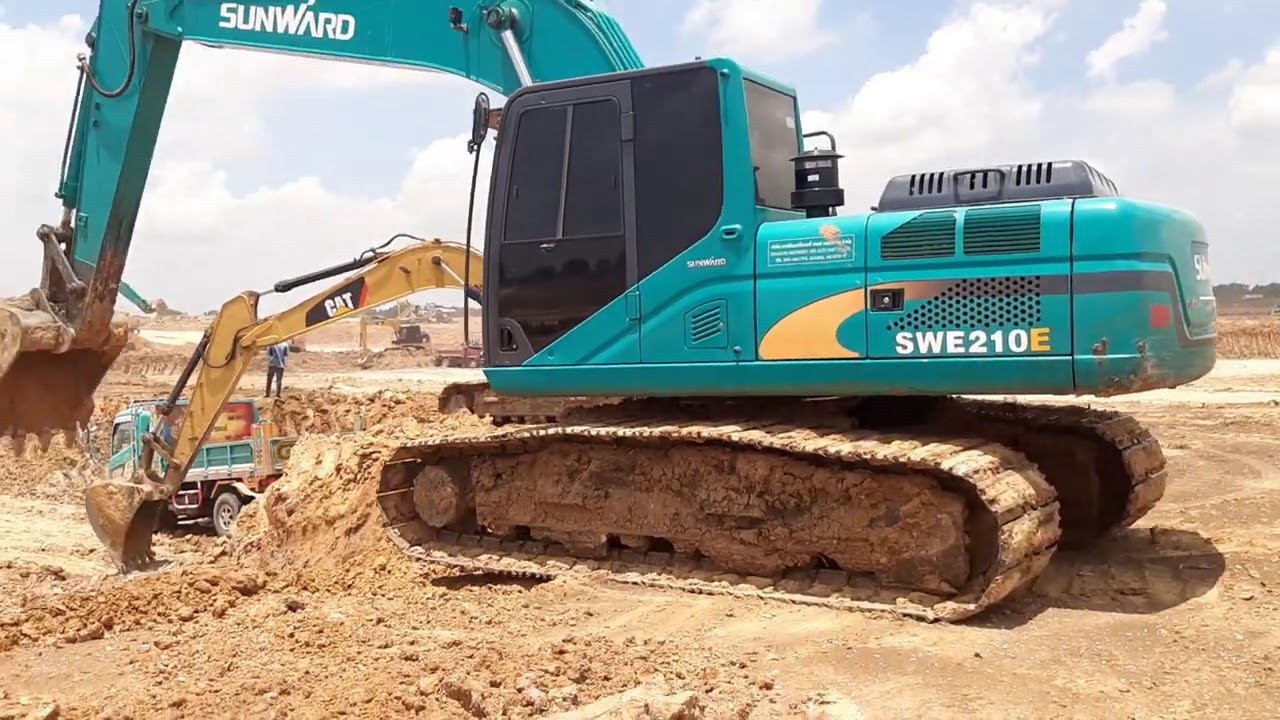 SUNWARD SWE210E 6BG1 K3V หนุ่มแดนมังกร ราชาบ่อดินมีดัน เล่นอ่างเก็บน้ำ excavator and truck EP.7337