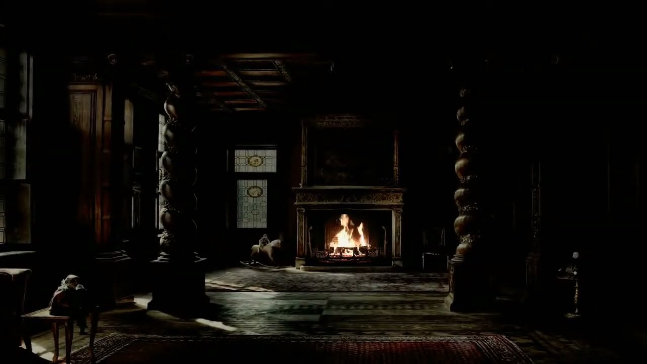 Haunted Mansion Fireplace with Thunder, Rain and Howling Wind  No Ads