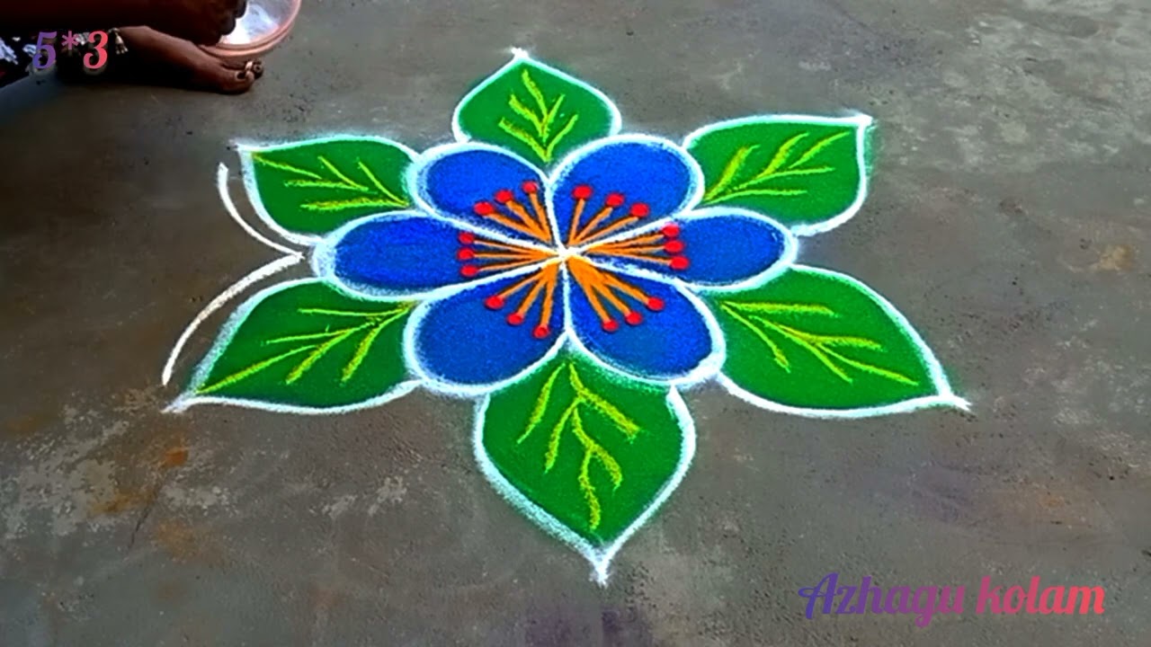 🌺Beautiful flower rangoli design with dots & colours, 🏵️simple method for biggeners, #rangolidesign 