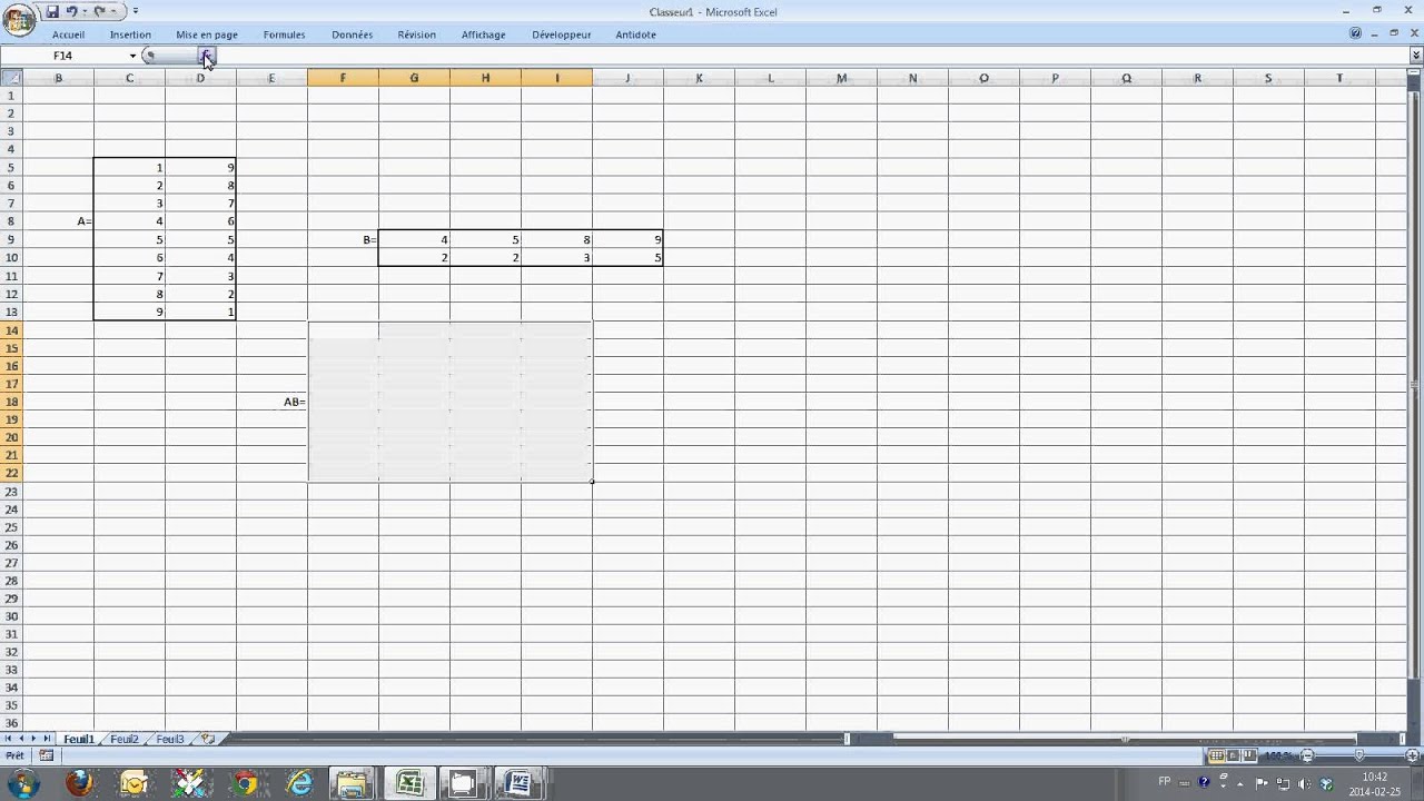 Produit matriciel avec Excel