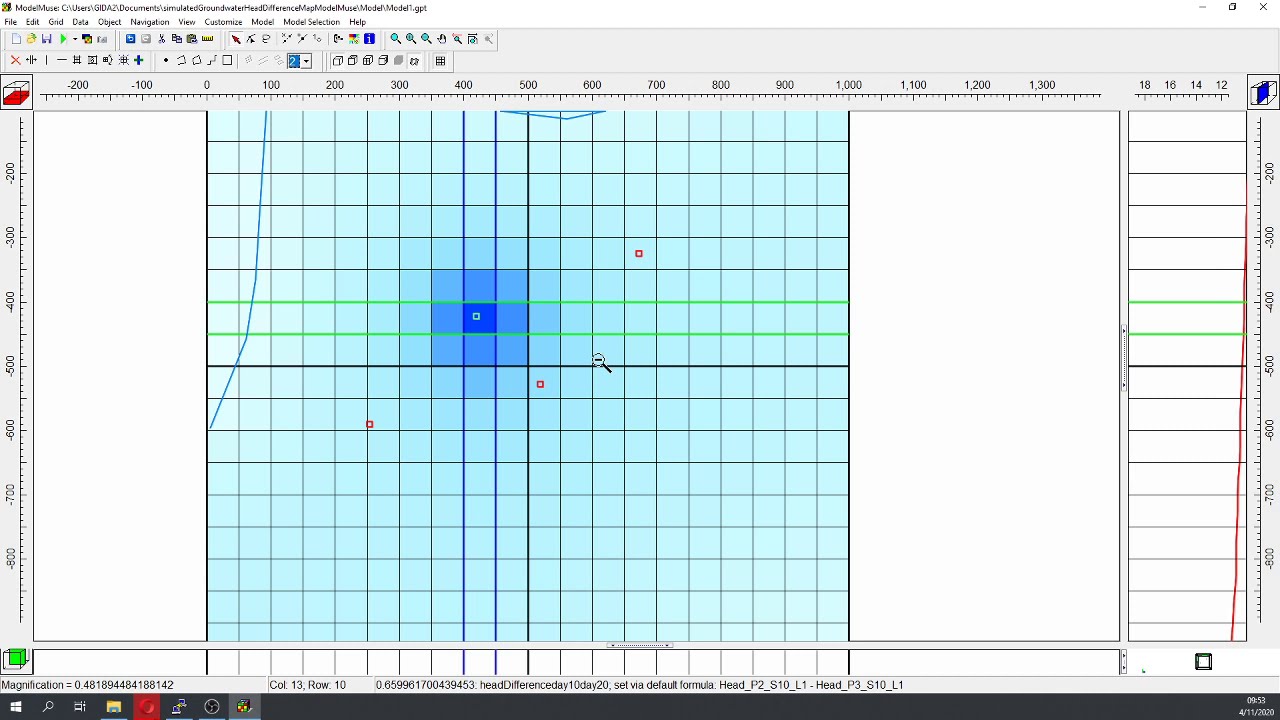How to do a simulated groundwater head difference map in MODFLOW and ModelMuse