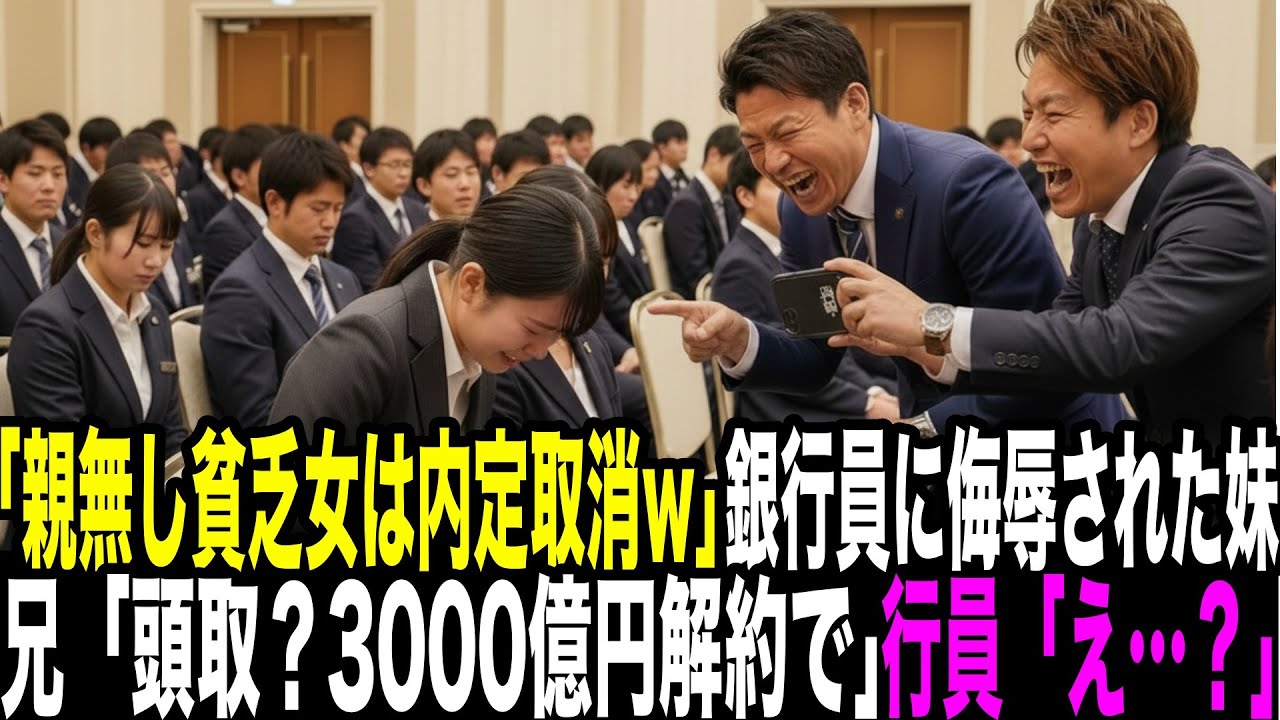 「親無しの貧乏女は内定取消しw」銀行の内定式で妹を侮辱するエリート銀行員。兄「頭取？3000億円解約で！