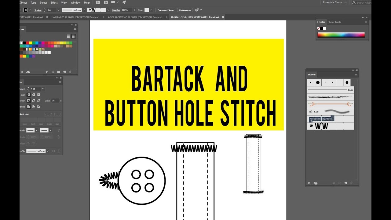 How to create BAR-TACK STITCH or BUTTON HOLE stitch in adobe illustrator