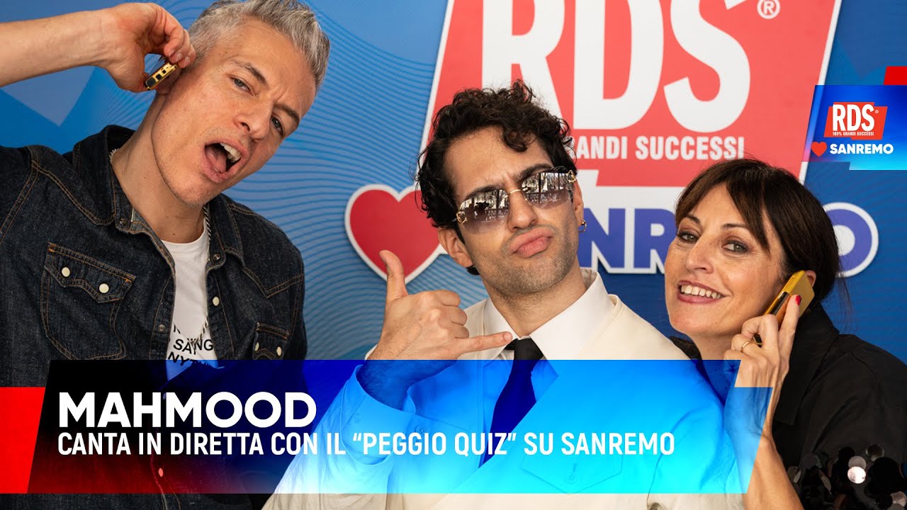 RDS Loves Sanremo: Mahmood canta in diretta con il “Peggio Quiz” e porta il cellulare Tuta Gold