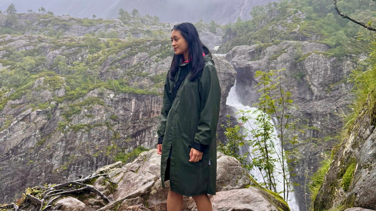 hiking up to a WATERFALL in Norway