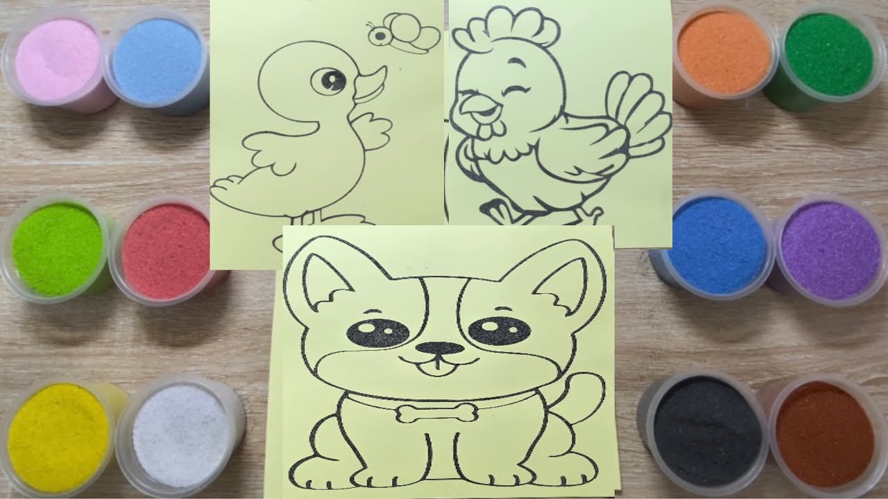 Sand painting Domestic Animals: Chicken, Dog, Duck - Tô màu tranh cát Động vật: Gà, Chó, Vịt #sand