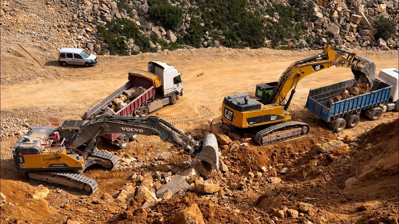 CAT 345D LME (52 Ton) & Volvo EC380EL (43 Ton) |Loading Trucks in Quarry