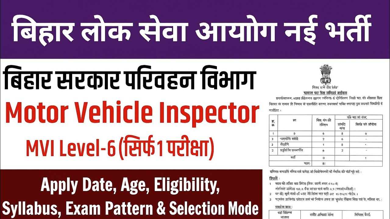 BPSC MVI Recruitment 2025: Motor Vehicle Inspector Online Apply & Eligibility Guide
