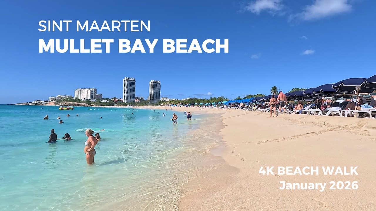 Saint Martin, Mullet Bay Beach 4K Beach walk