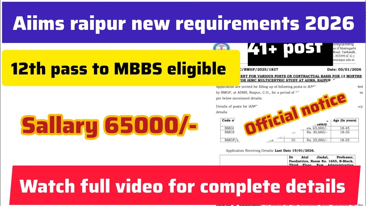 AIIMS Raipur new requirements 2026 || 12 वी पास भी apply कर सकते है