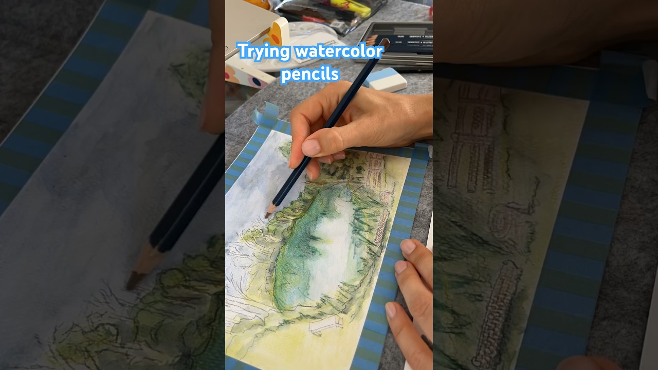 First time trying watercolour pencils ✏️ #painting #watercolorpencils #landscape #art #nature #uk