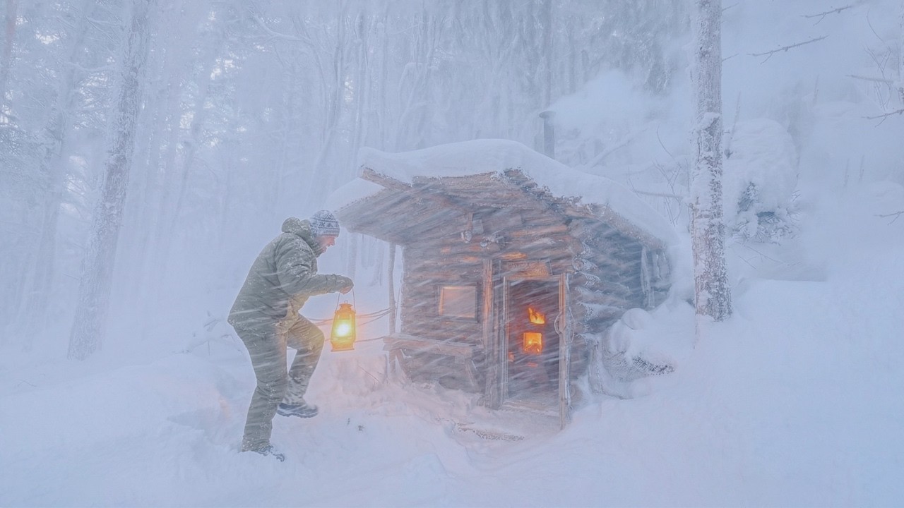 I Survived a Winter Snowstorm in a Warm Cabin | This Shelter Saved me from Blizzard