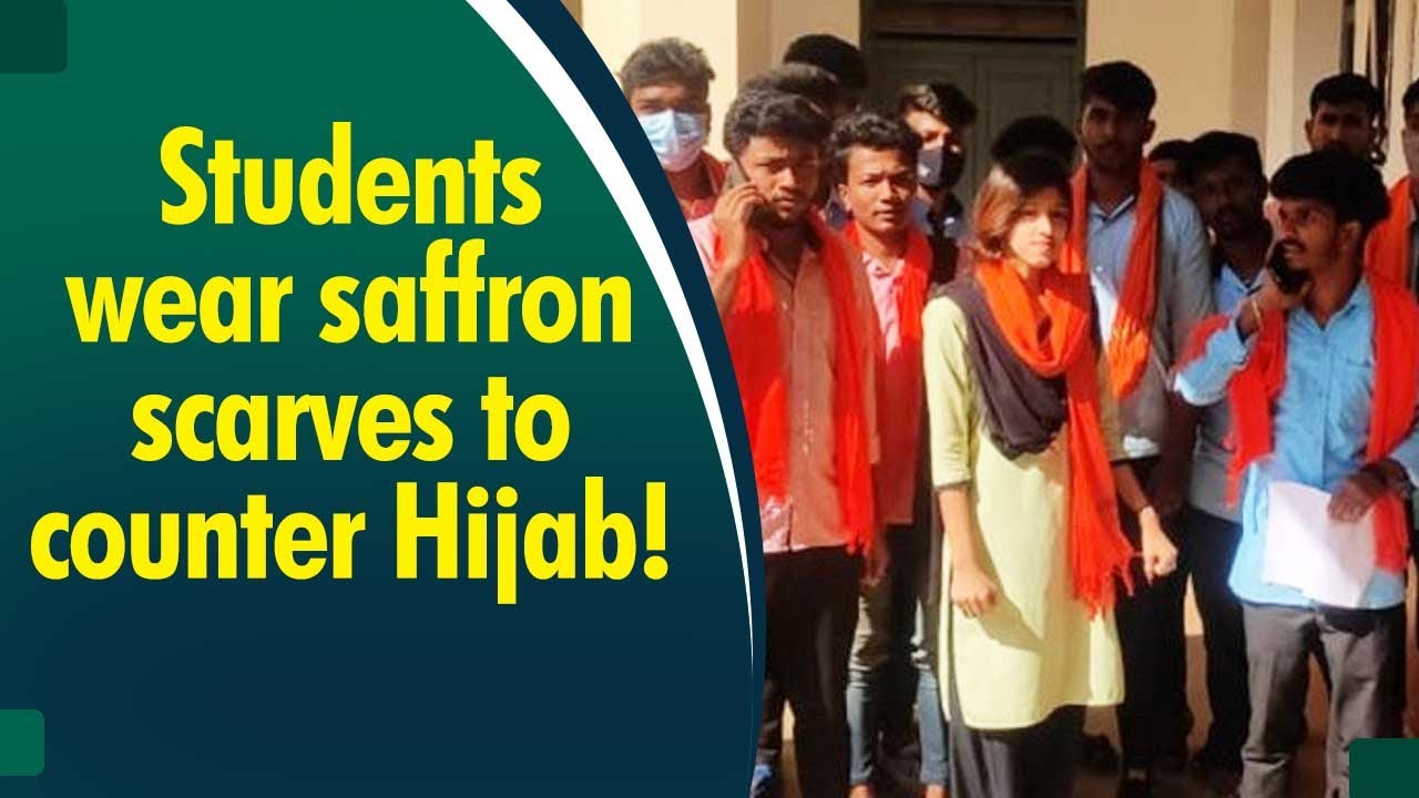 Karnataka college students wear saffron scarves to Protest Against Hijab in classroom
