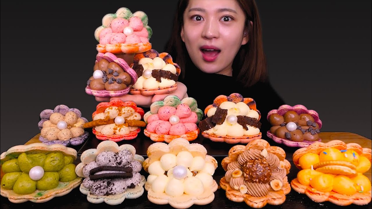 🍩Clam macaron😋마카롱을 산더미로 쌓아먹는 이 찐행복😍 [Chocolate, Oreo, Ferrero rocher, Nutella clam macaron] Mukbang
