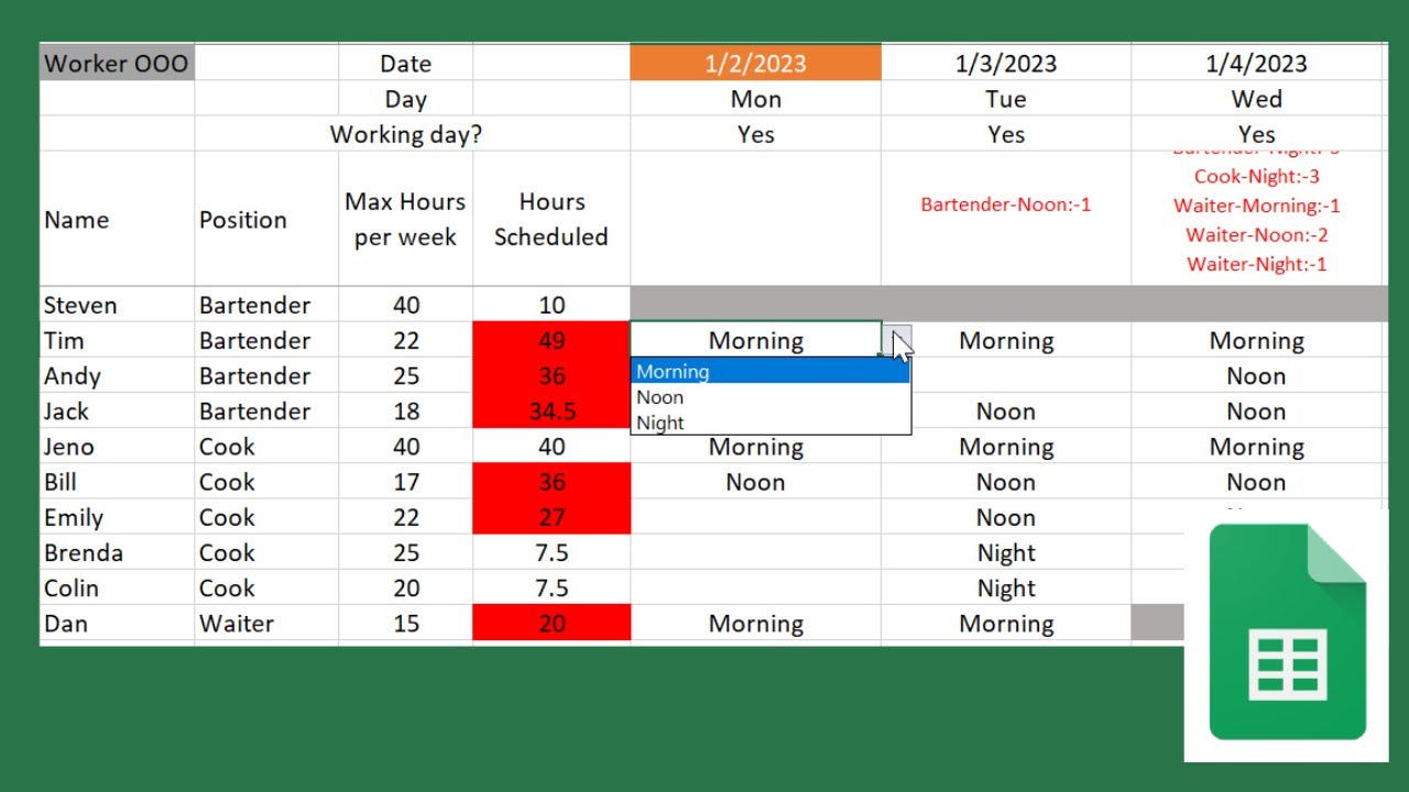 Excel Roster Schedule