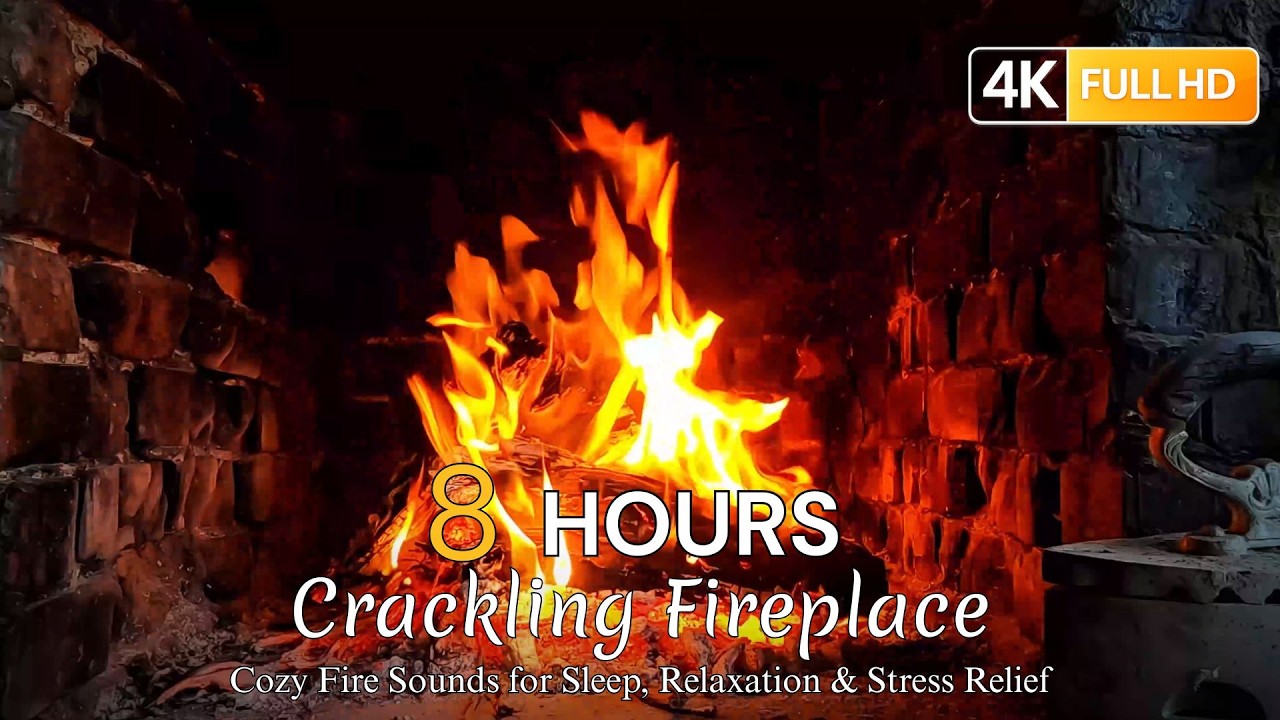 Crackling Fireplace 🔥 8 Hours of Cozy Fire Sounds for Sleep, Relaxation & Stress Relief